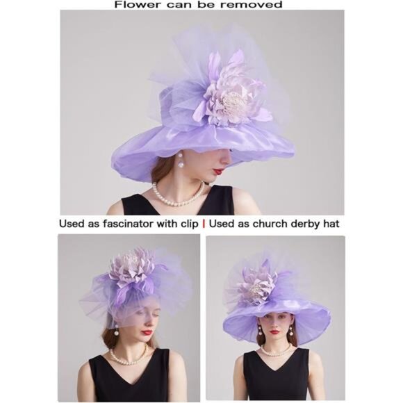 Women's Kentucky Derby Church Dress Hat 01-purple - Picture 3 of 7